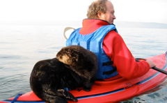 Dumas riding on the back of Keowee