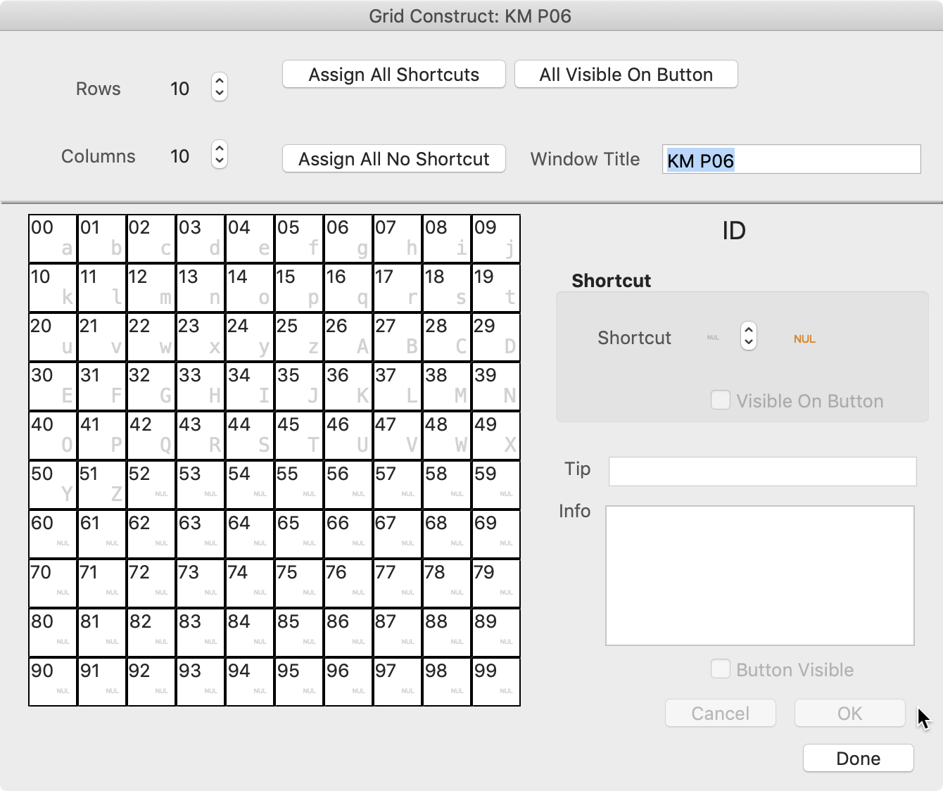 Construction window for palette design