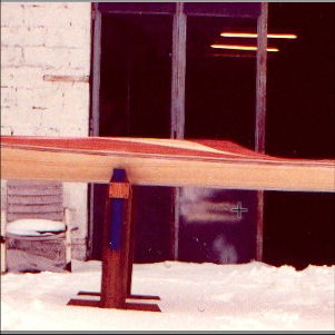 Kayak displayed in snowy Finland setting
