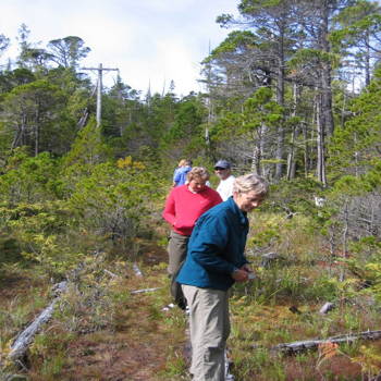 Ingrid and Carol walking the board road