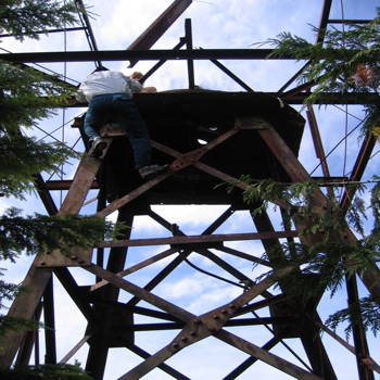 Climbing the old radar structure