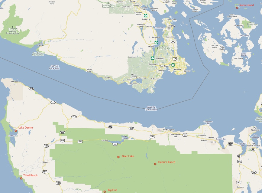Overview map of all SEEK sites in Washington and the San Juan Islands